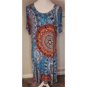 Korsis Dress Short Sleeve Women’s Size XL bright color Boho floral stretch